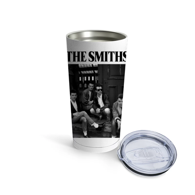 The Smiths: Iconic 1980s British Alternative Rock Band in Black and White Travel Mug