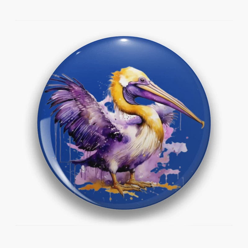 Colorful Watercolor Illustration of a Pelican Pin