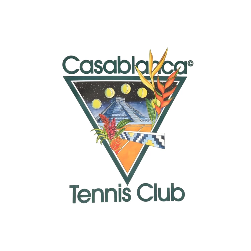 Casablanca Tennis Club Tropical Retro Logo with Mayan Motif Throw Pillow