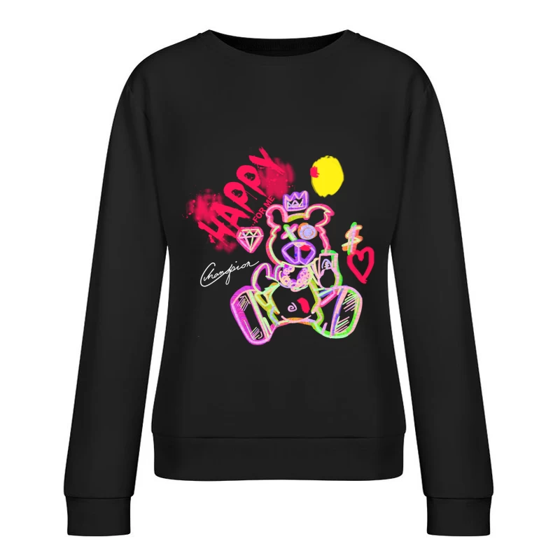 Neonbär mit Krone und Diamant Damen Pullover Sweatshirt