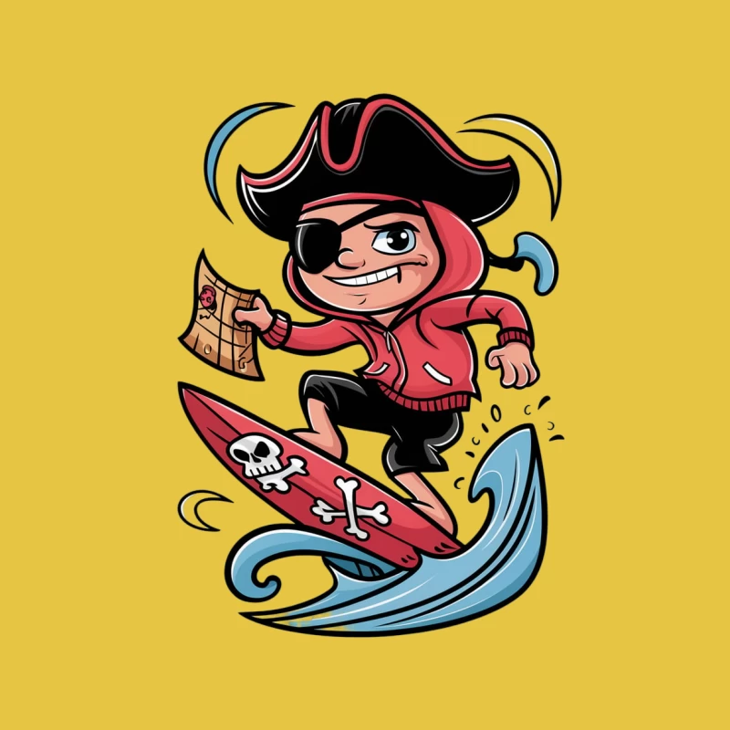 pirate cartoon surfing treasure map skull and crossbones eye patch tricorn h Male T-Shirt