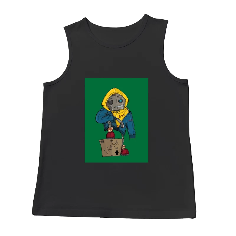 Cute Robot in Yellow Hoodie with Cardboard Box Male Tank Top