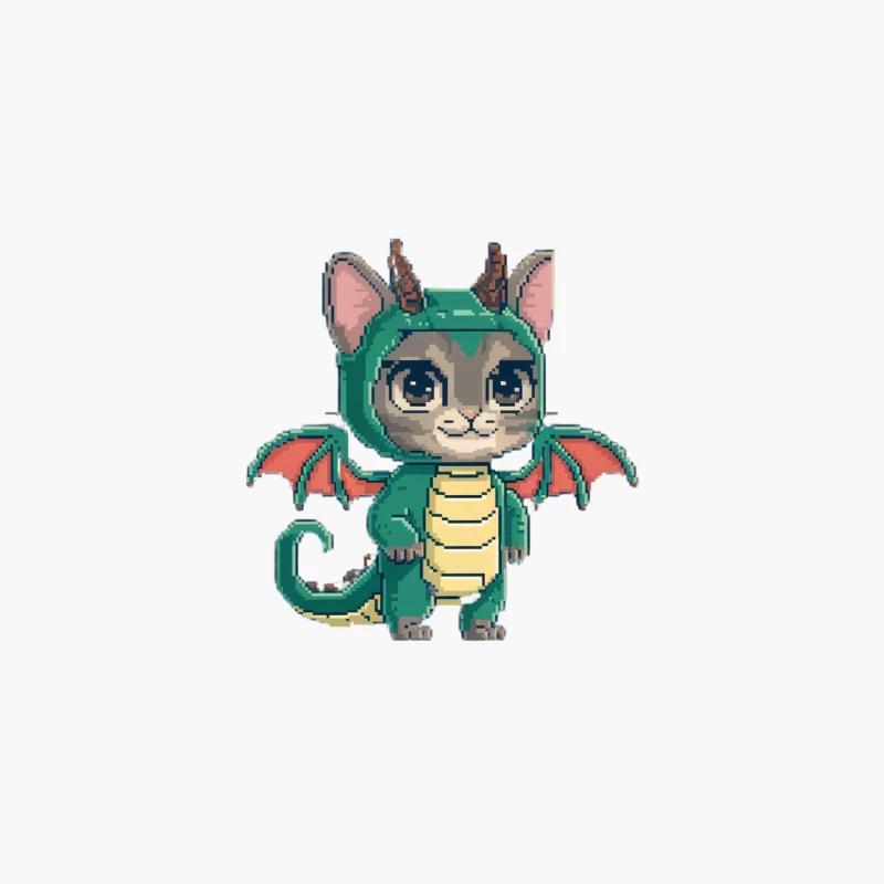 Cute Pixel Art Cat in Dragon Costume: Fantasy Gaming Character Design Cotton Tote Bag