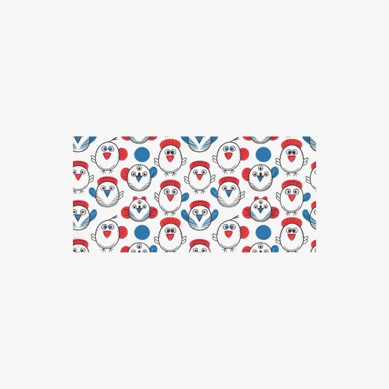 Whimsical Cartoon Bird Pattern in Red, White, and Blue Male Long Sleeve T-Shirt