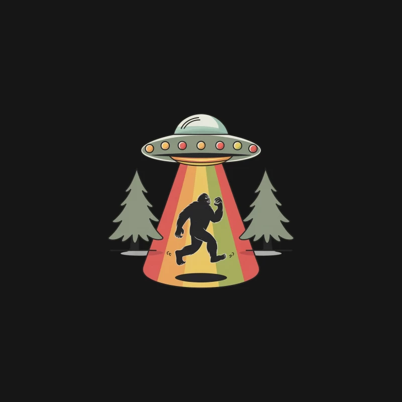 Cartoon Bigfoot Abduction by UFO in Forest Desk Mat