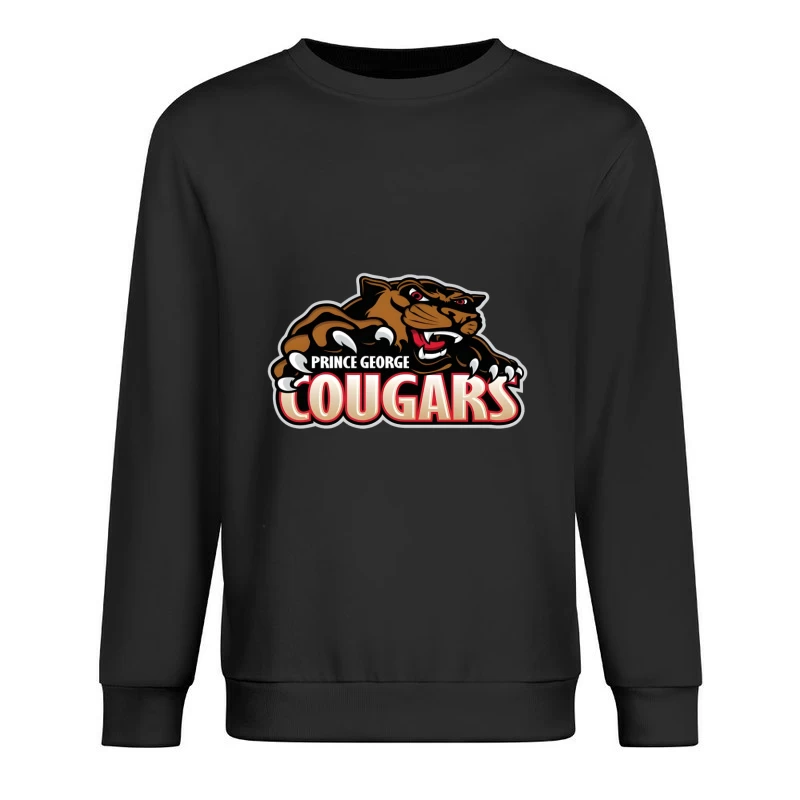 Prince George Cougars Sports Team Logo with Fierce Cougar Mascot Prince George Cougars Male Pullover Sweatshirt