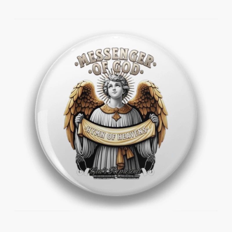 Divine Angel: Messenger of God with Hymn of Heavens Banner - Classical Religious Artwork Pin