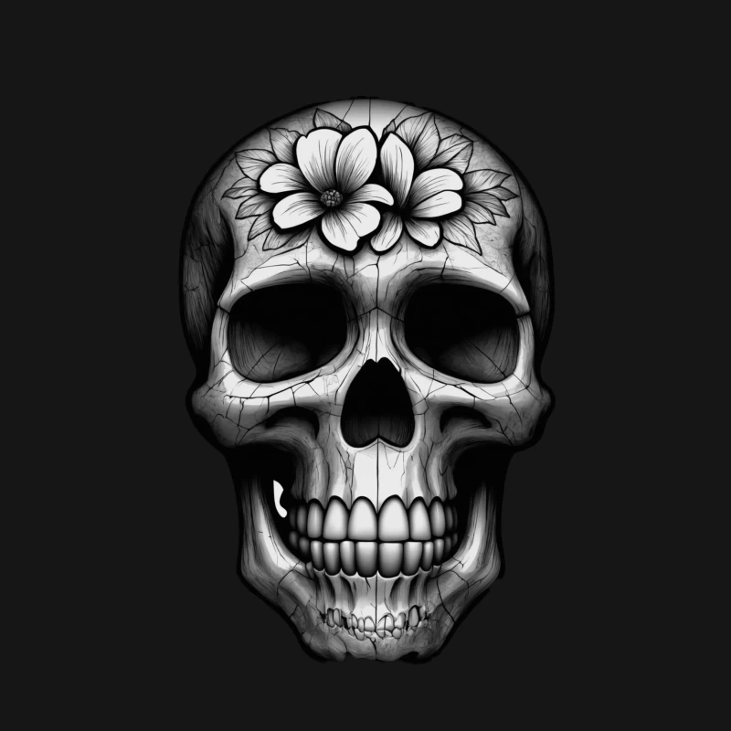 Floral Skull Illustration Female Long Sleeve T-Shirt