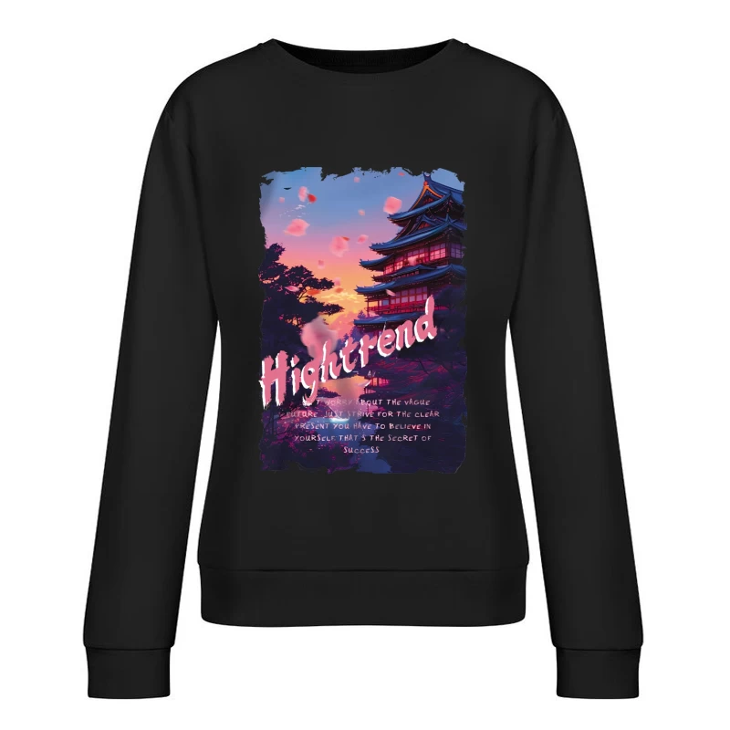Japanische Abendlandschaft mit motivierendem Zitat Damen Pullover Sweatshirt