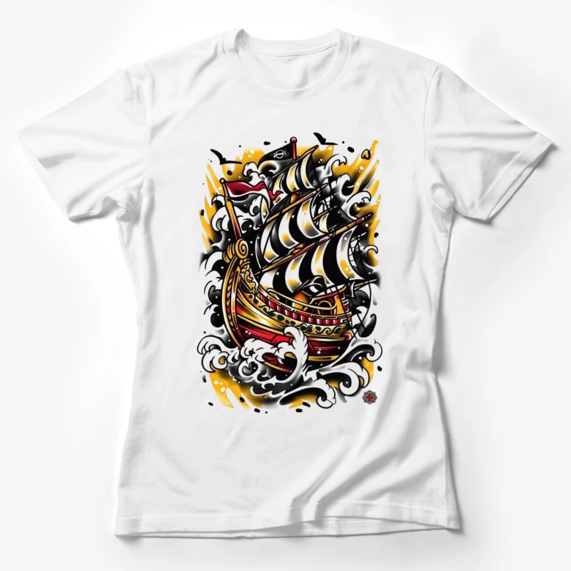 Artistic Pirate Ship Design Female T-Shirt