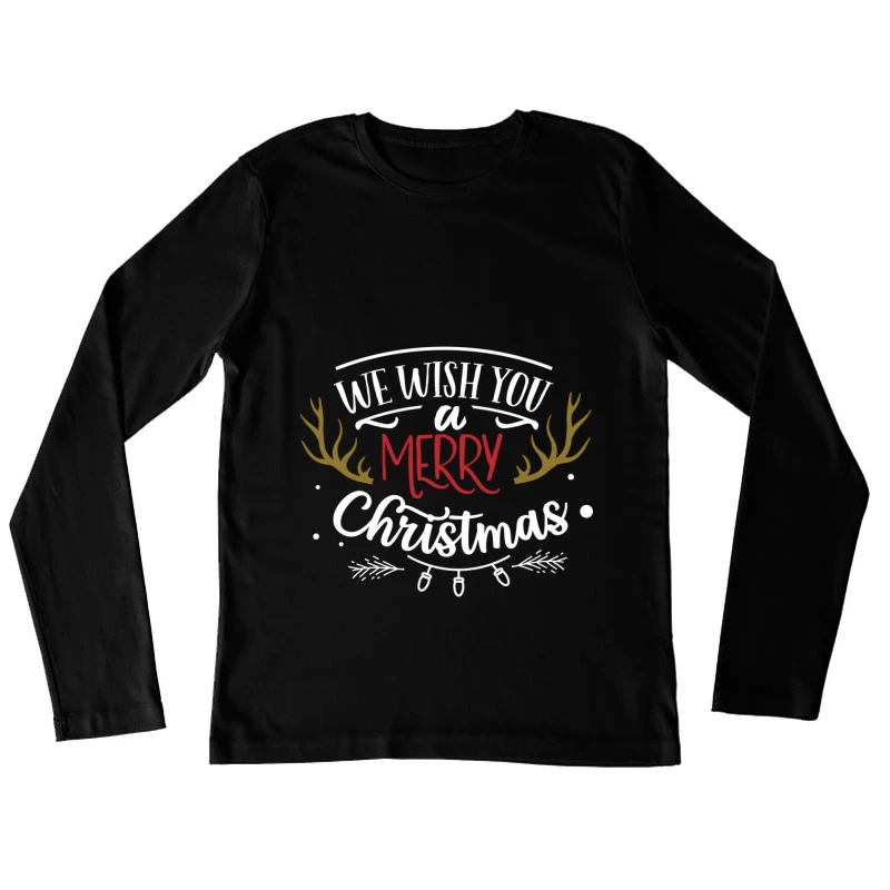 Vœux de Noël joyeux avec bois de cerf Femme Manches Longues T-Shirt