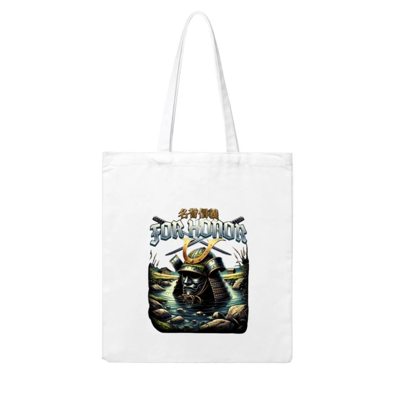 Japanese Samurai Helmet Emerging from Water - Artistic Illustration Cotton Tote Bag