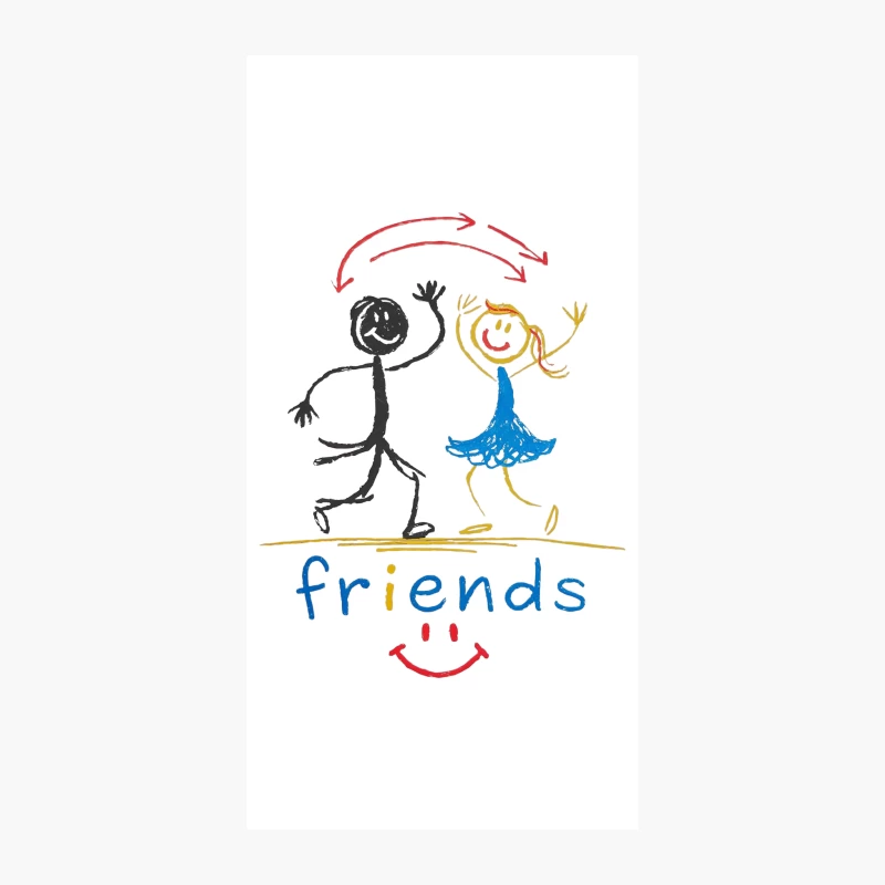 Cheerful Stick Figure Friends in Colorful Children's Drawing iPhone Case