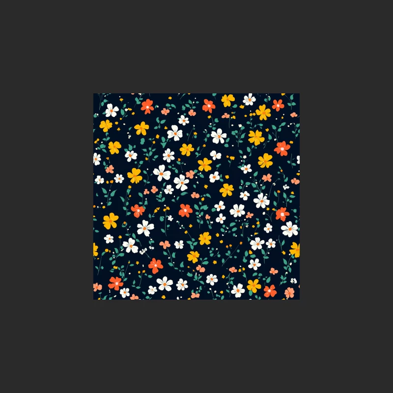 Vibrant Retro Floral Pattern on Dark Background Baseball Cap