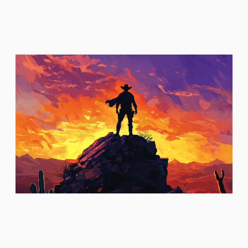 Lone Cowboy Silhouette at Dramatic Desert Sunset Travel Mug