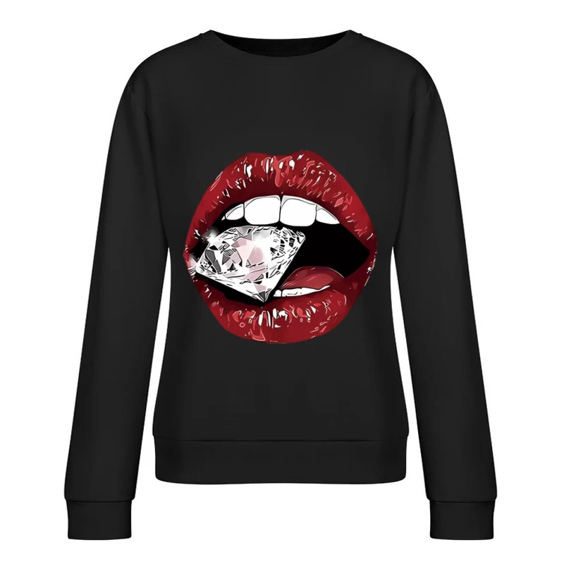 Rote Lippen mit Diamant Damen Pullover Sweatshirt