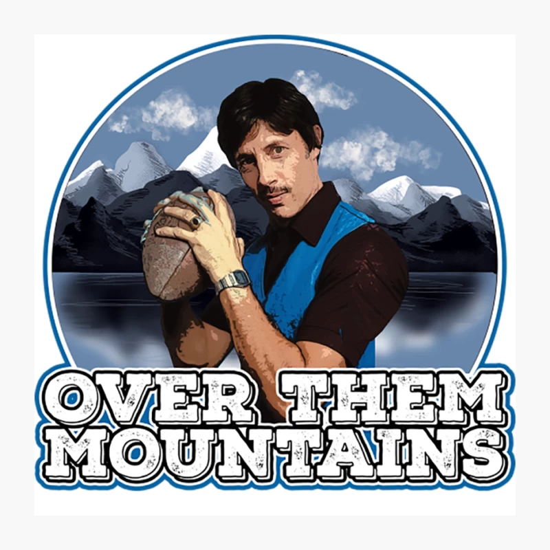 Retro Football Player Over Mountain Landscape Pin