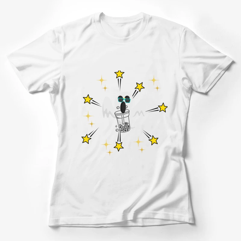 Cool Ghost Drinking Boba Tea with Stars Female T-Shirt