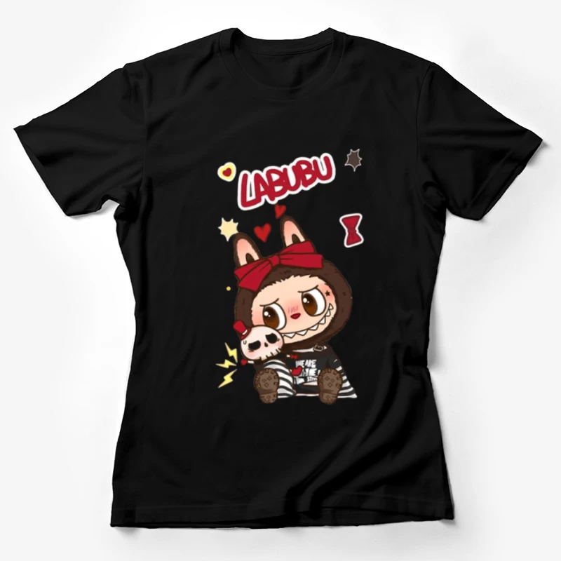 Niedliches Labubu mit roter Schleife Damen T-Shirt