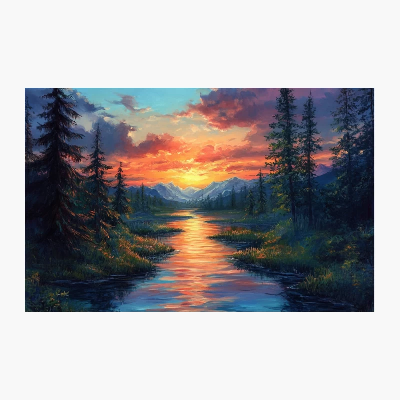 Majestic Mountain Sunset Reflected in Serene River Travel Mug