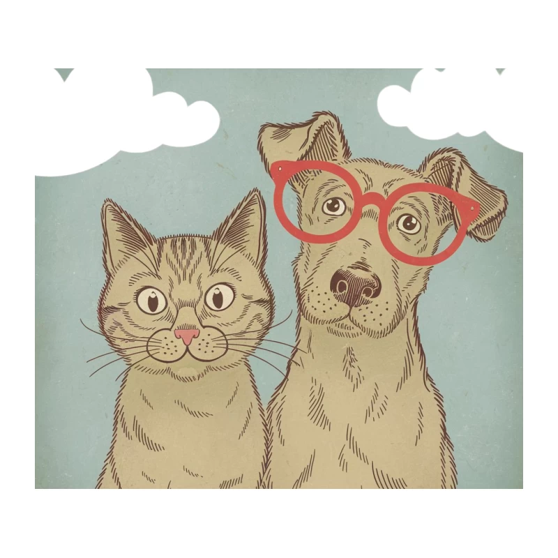 Quirky Pet Pals: Cat and Dog Cartoon Friends Tapestry