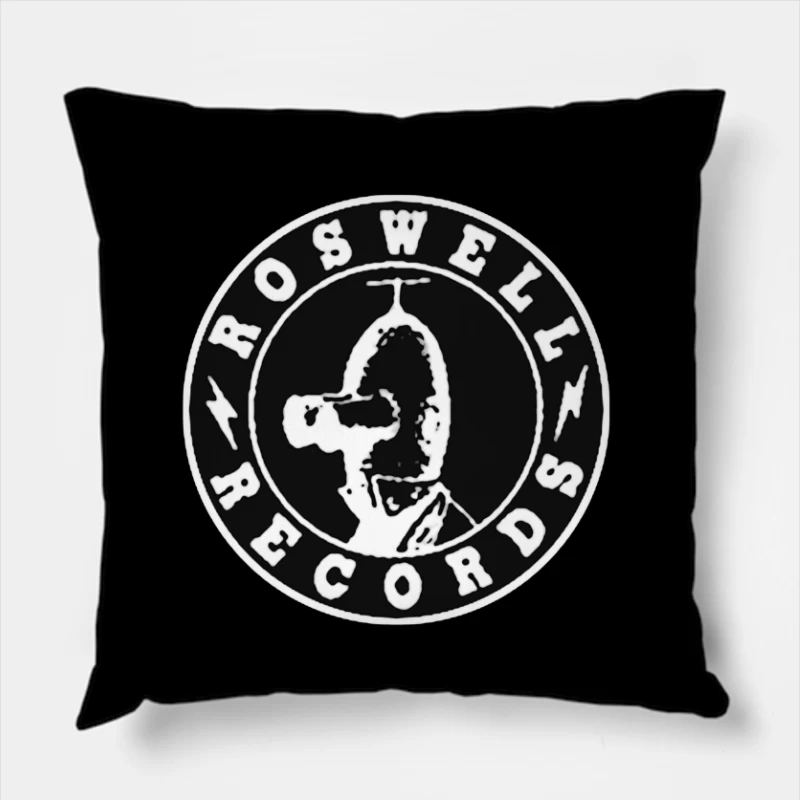 Roswell Records Black and White Circular Logo Throw Pillow