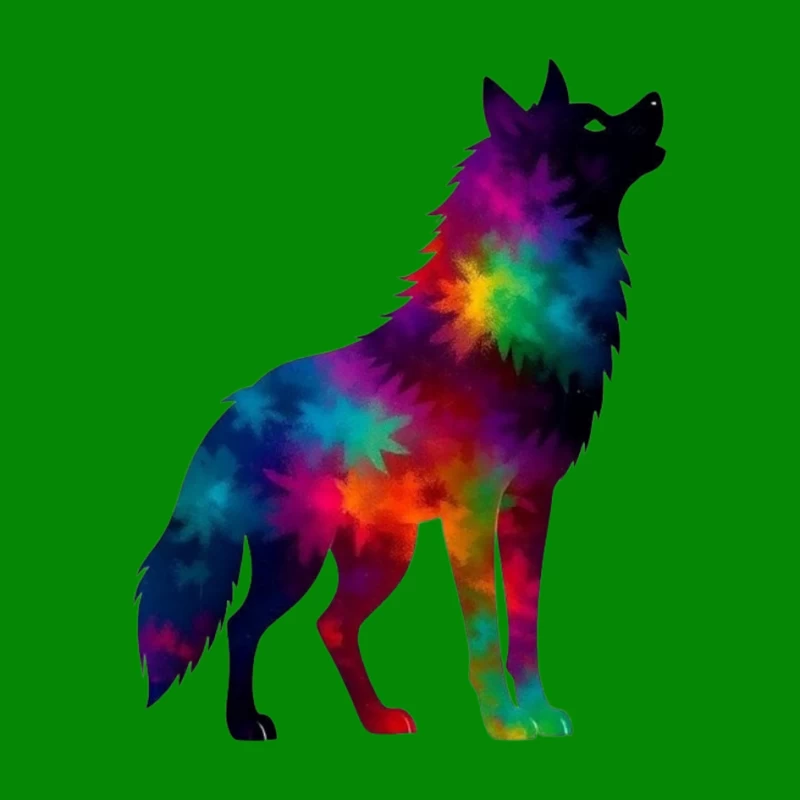 Colorful Howling Wolf Silhouette Pin