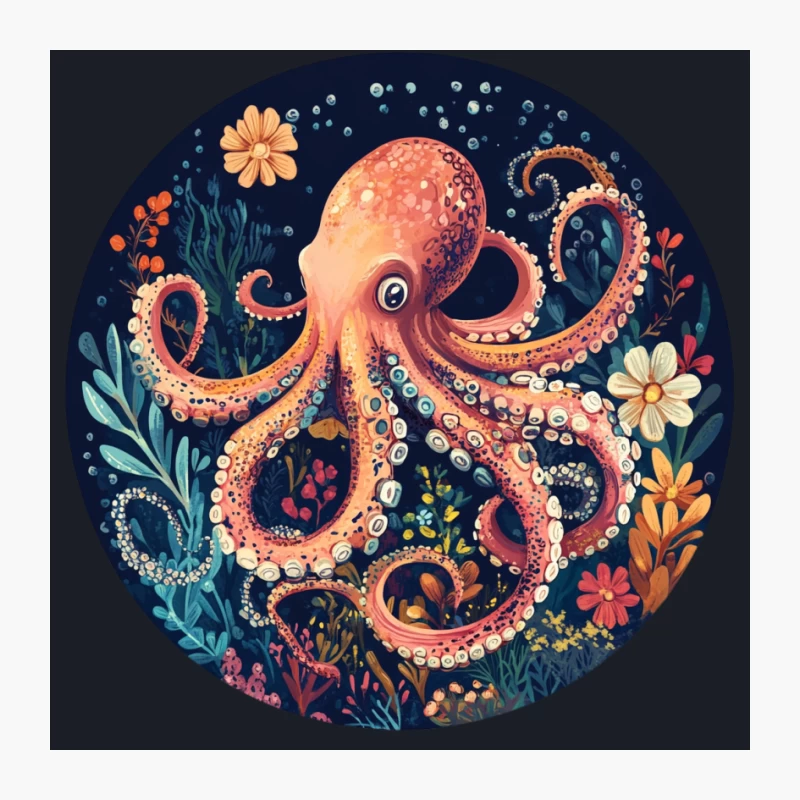 Vibrant Octopus in Underwater Floral Scene Pin