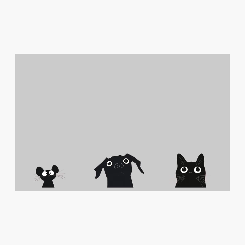 Minimalist Black and White Cartoon Animals: Mouse, Dog, and Cat Travel Mug