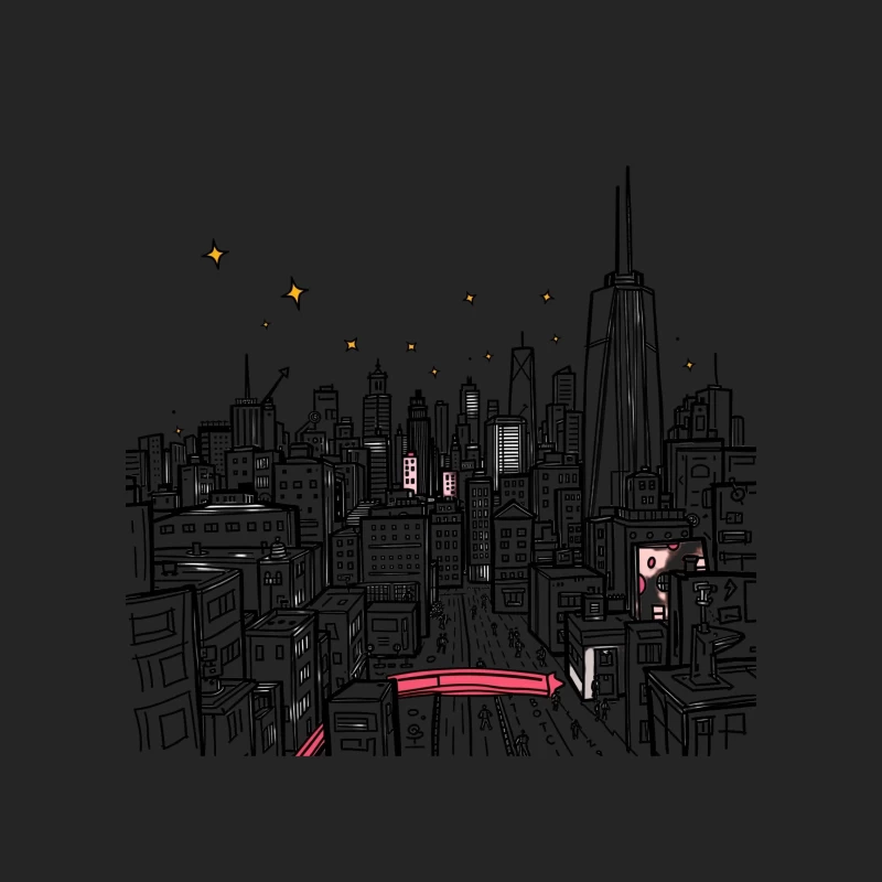 Nighttime Cityscape Illustration Male Pullover Sweatshirt