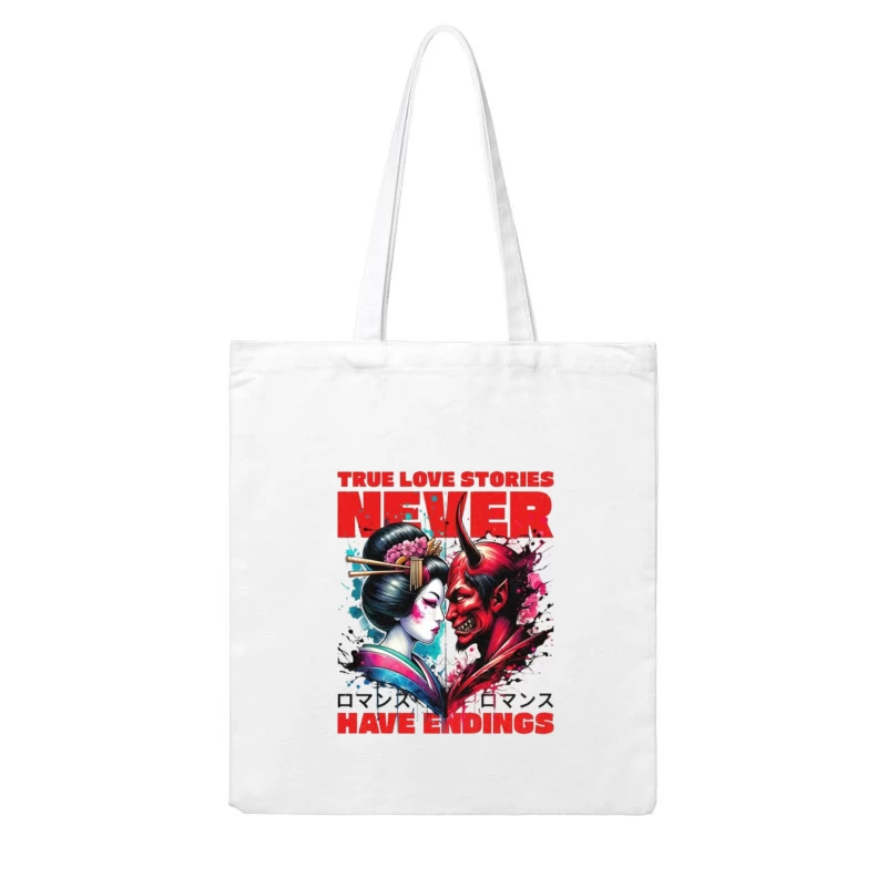 Japanese Geisha and Demon: Tragic Love Art Design Cotton Tote Bag