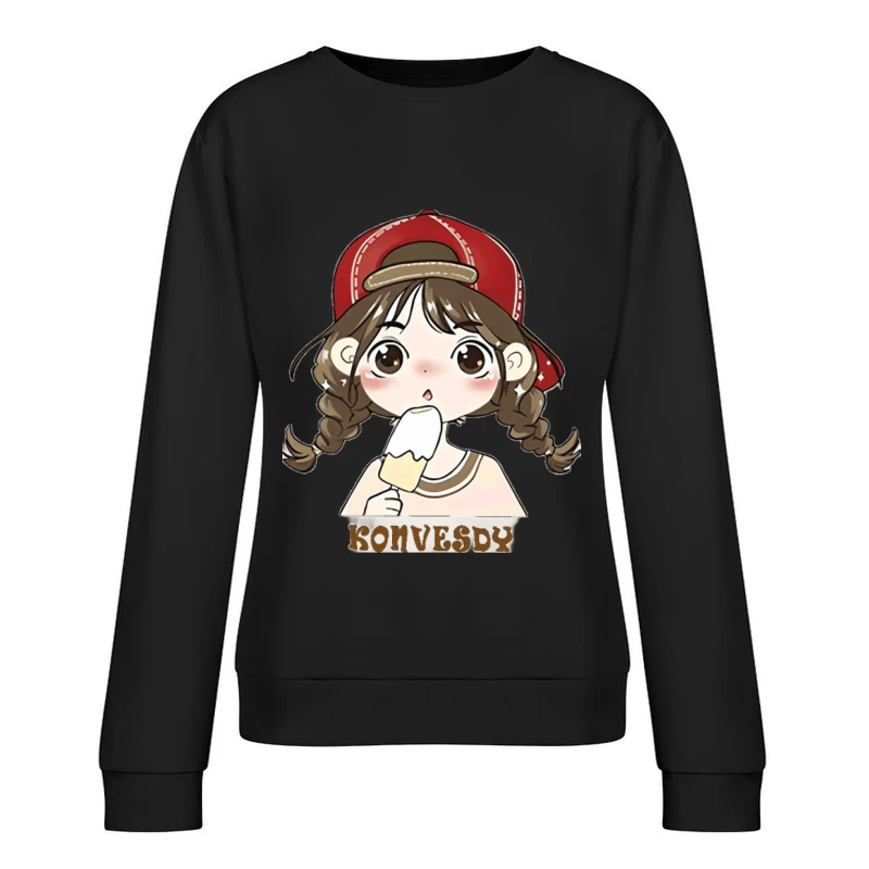 Mädchen mit Eis in roter Mütze Damen Pullover Sweatshirt