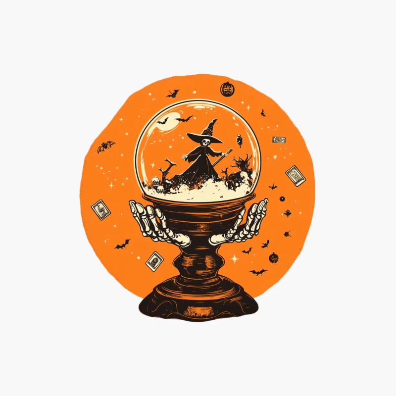 Spooky Halloween Snow Globe with Witch and Skeleton Hands Cotton Tote Bag