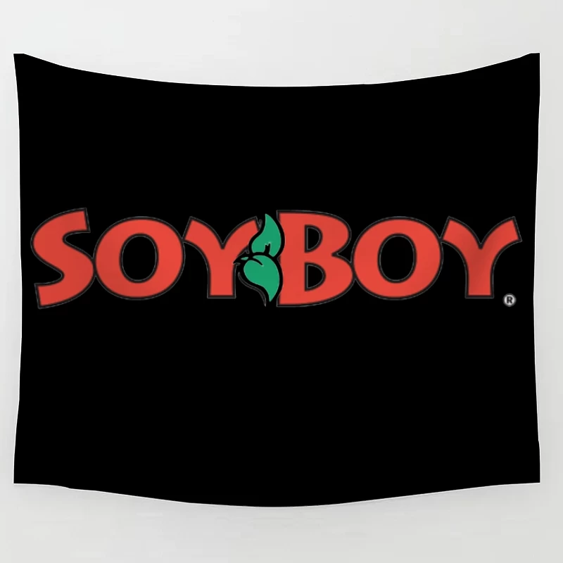 Soyboy Brand Logo with Red Letters and Green Leaf Design Tapestry