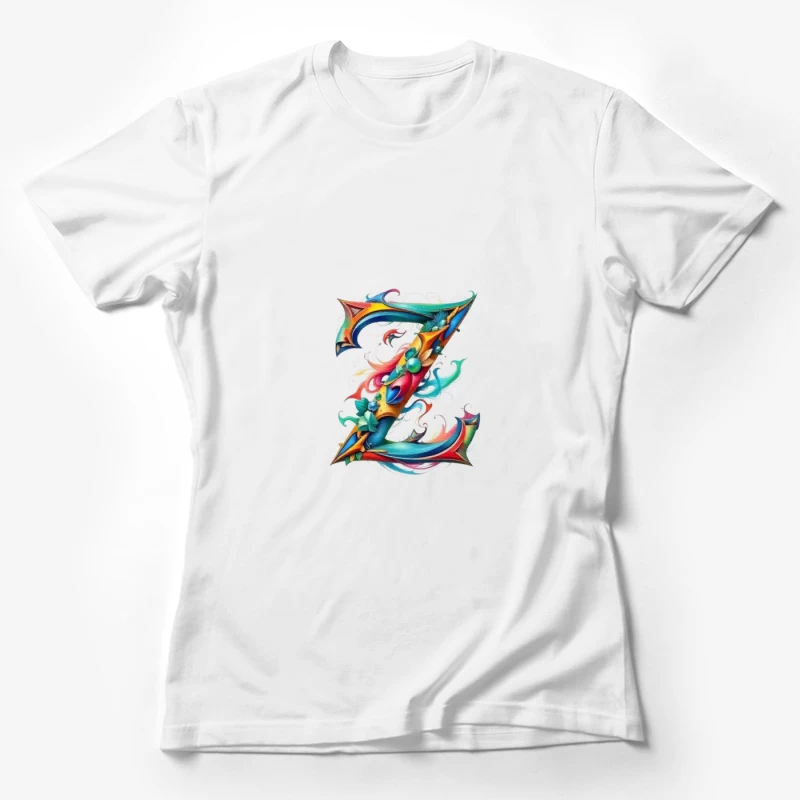 Ornate Floral Letter Z in Vibrant Colors Female T-Shirt