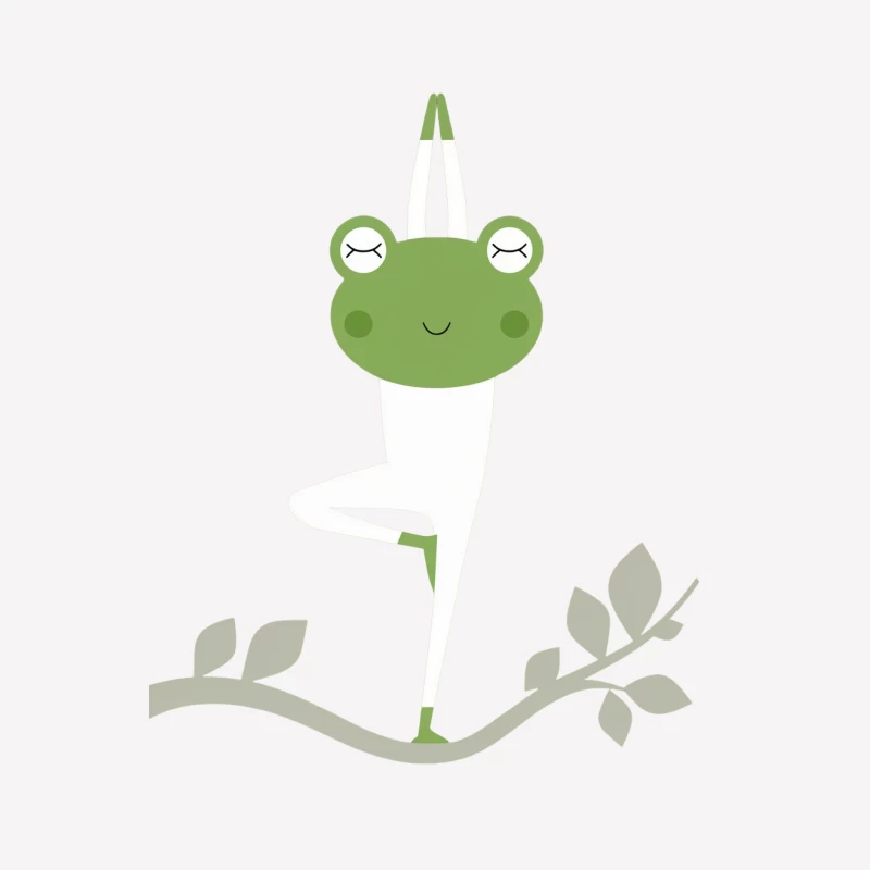 Cute Minimalist Cartoon yoga Frog on Branch Female T-Shirt