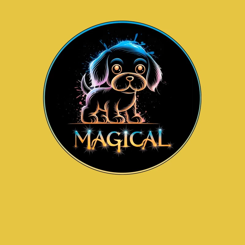 Magical Neon Puppy Art Male T-Shirt