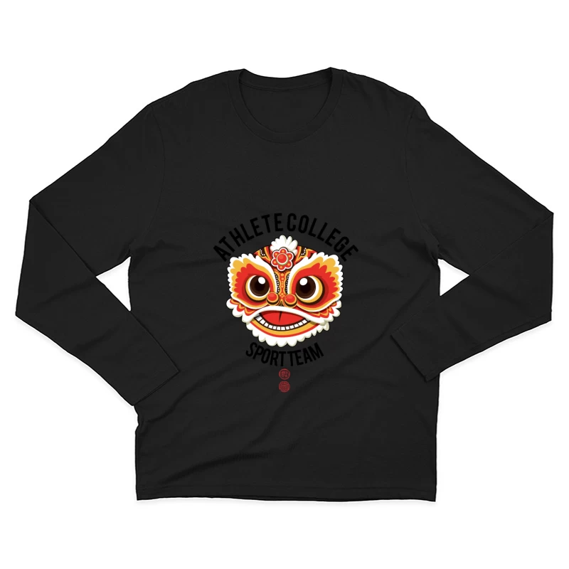 Chinesischer Löwenkopf Illustration Herren Langarm T-Shirt
