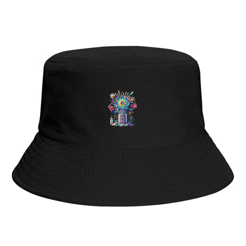 Vibrant Rainbow Flower Explosion from Mason Jar Bucket Hat