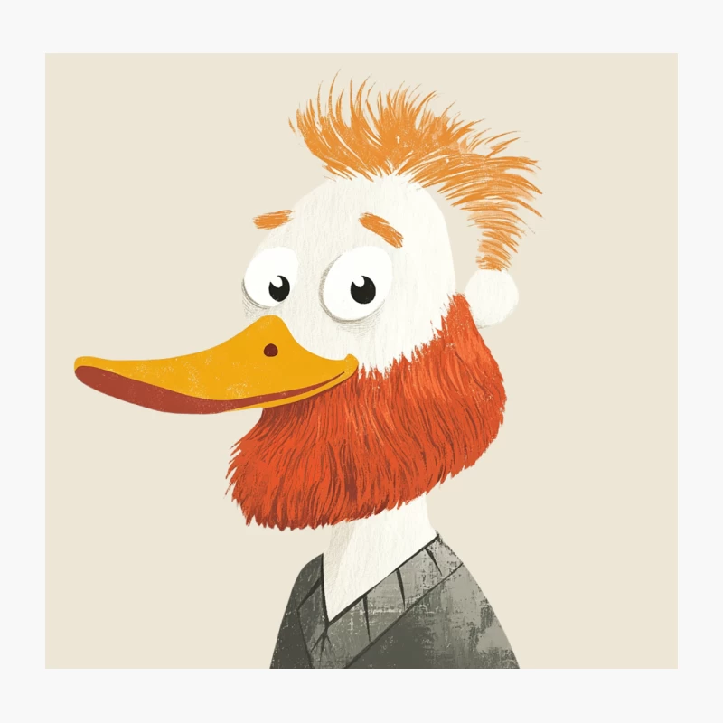 Quirky Duck Character with Orange Hair and Beard Illustration Throw Pillow