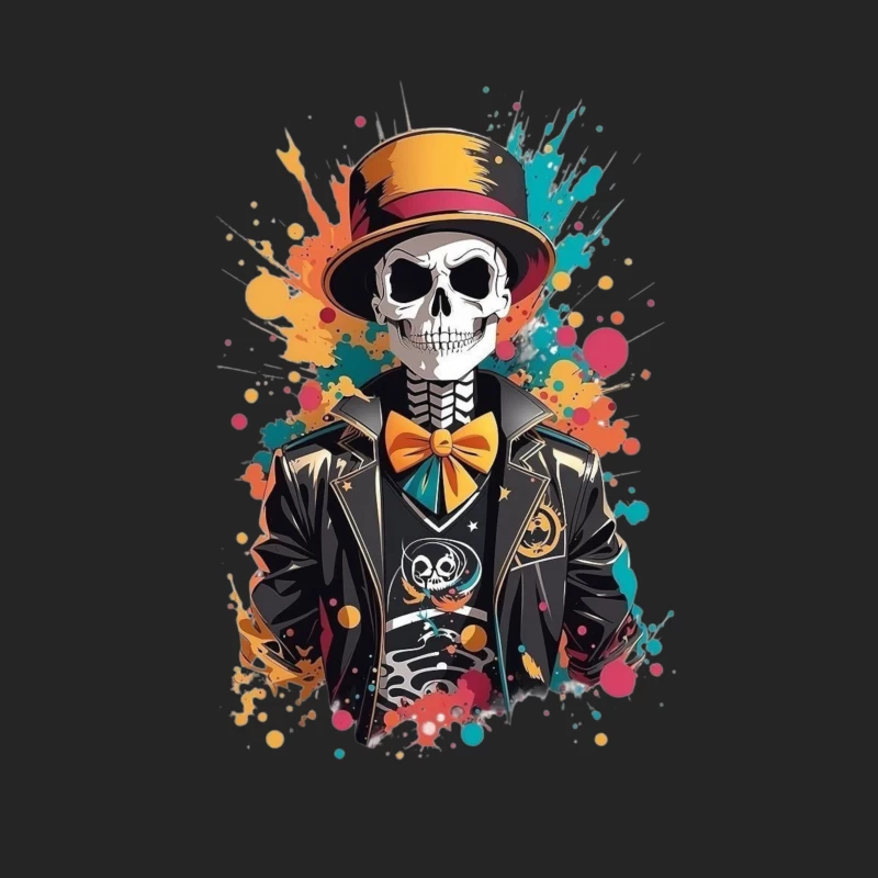 Colorful Skeleton in a Top Hat Male Pullover Sweatshirt