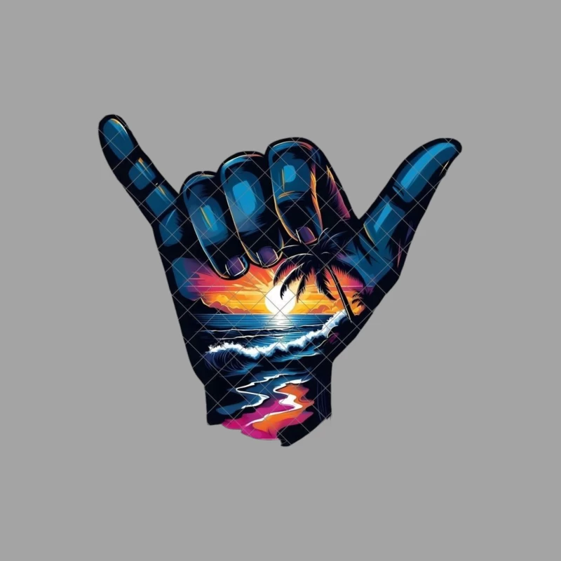 Shaka Sign with Tropical Sunset and Ocean Scene Female T-Shirt