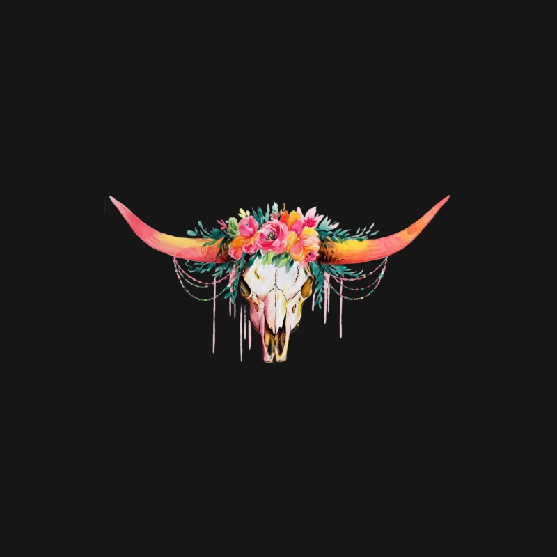 Colorful Boho Watercolor Skull with Floral Decoration Male Long Sleeve T-Shirt