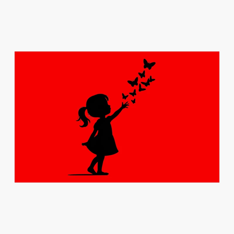 Silhouette of Girl Reaching for Butterflies: A Symbol of Childhood Dreams and Freedom Travel Mug