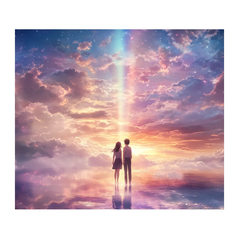 Romantic Silhouettes in a Fantastical Sunset Reflection Tapestry