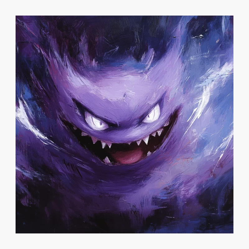 Menacing Gengar: Purple Ghost Pokemon with Glowing Eyes and Fangs Pin