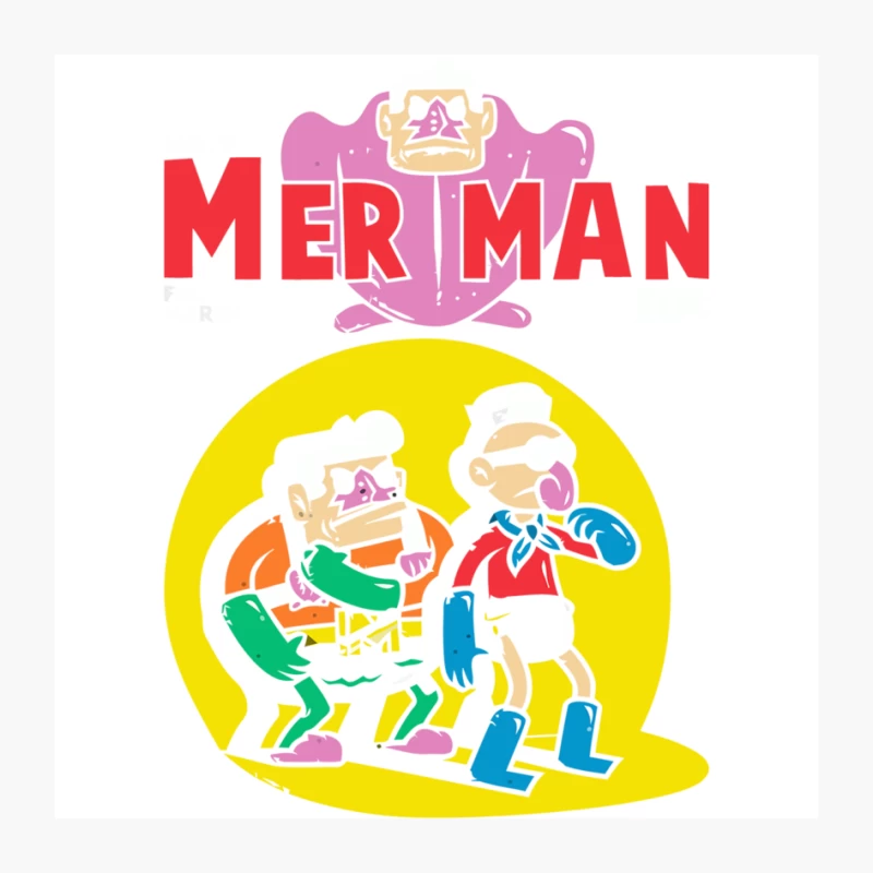Colorful Retro Cartoon Illustration of Mertman Characters Pin