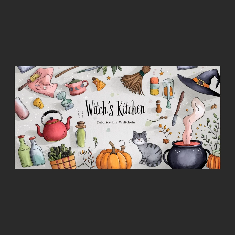 Enchanted Witch's Kitchen: Magical Objects and Feline Companion Baseball Cap