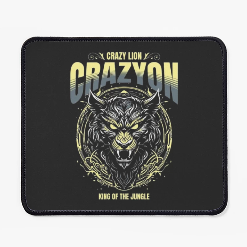 Fierce Tiger Tribal Art with "Crazyon" Typography Design Mouse Pad