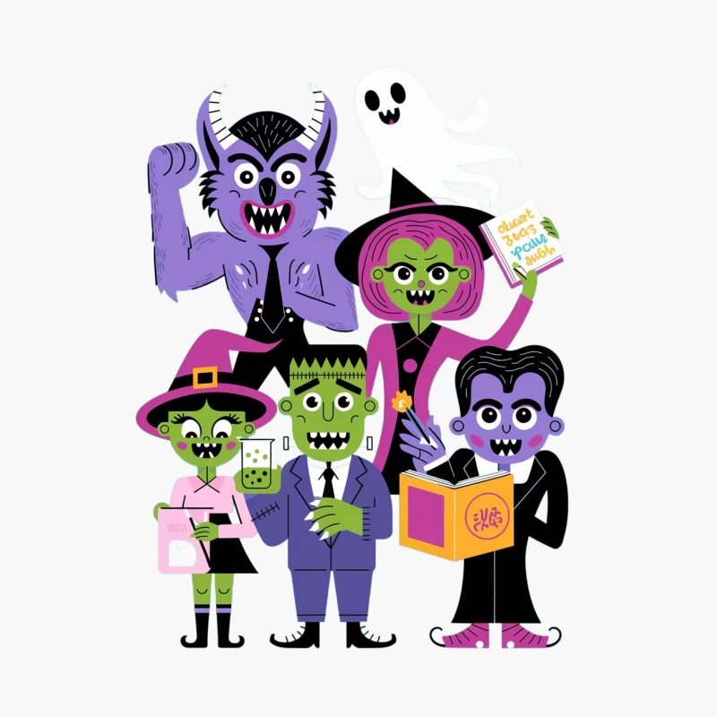 Cute Vintage-Style Halloween Monster Characters Cotton Tote Bag
